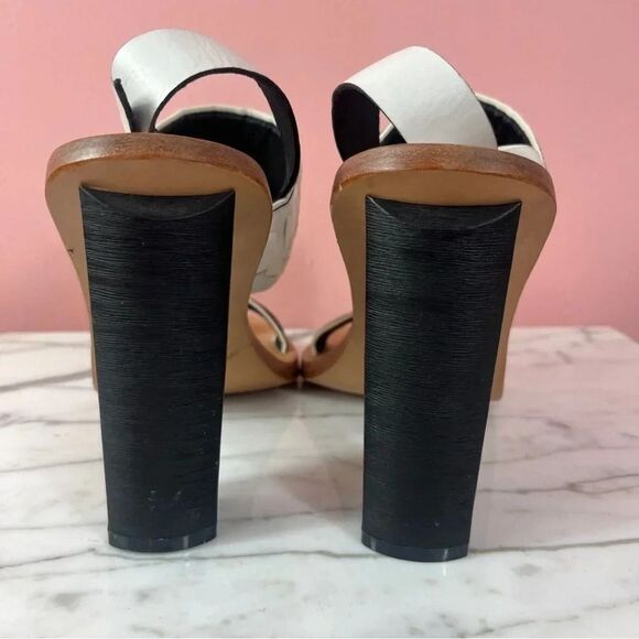 L.A.M.B Women’s Valiant Heeled Sandals Leather White Black 7.5 5” Heel - Picture 6 of 12